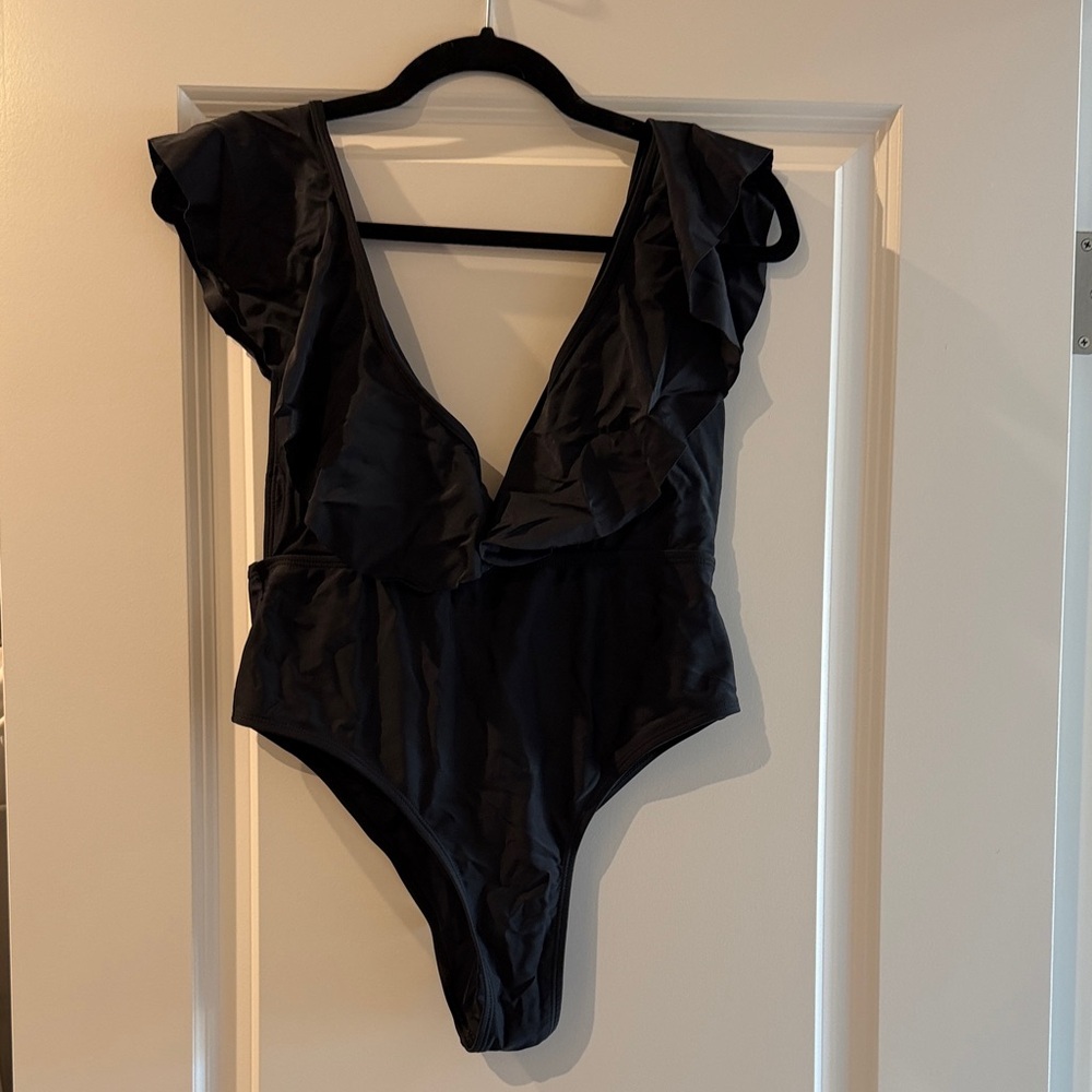 Black Ruffled One Piece